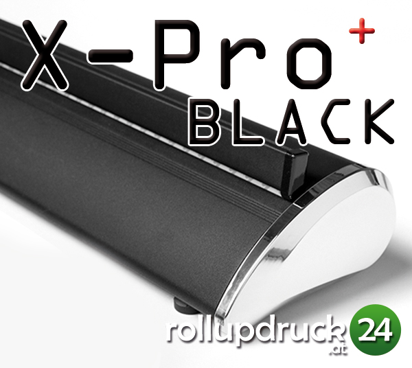 Rollup Banner X-Pro Black mit schwarzem Kasten